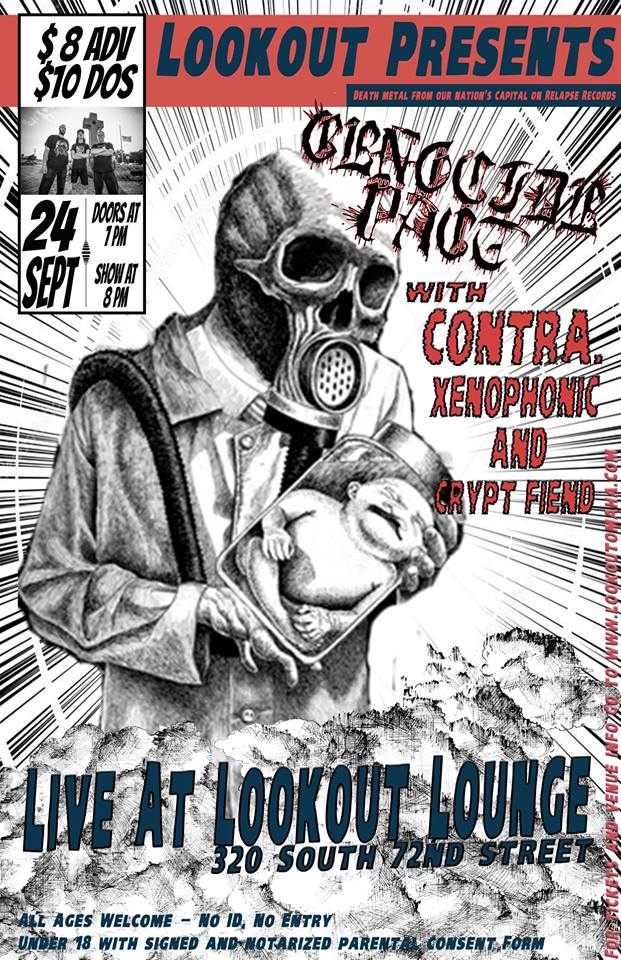 Lookout Lounge, Genocide Pact, Contra, Xenophonic, Crypt Fiend, Aorta Music Management